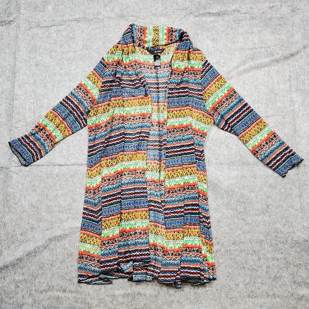 Ali Miles Cardigan Womens Large Aztec‎ Geometric Artsy Open Knit Long Sleeve